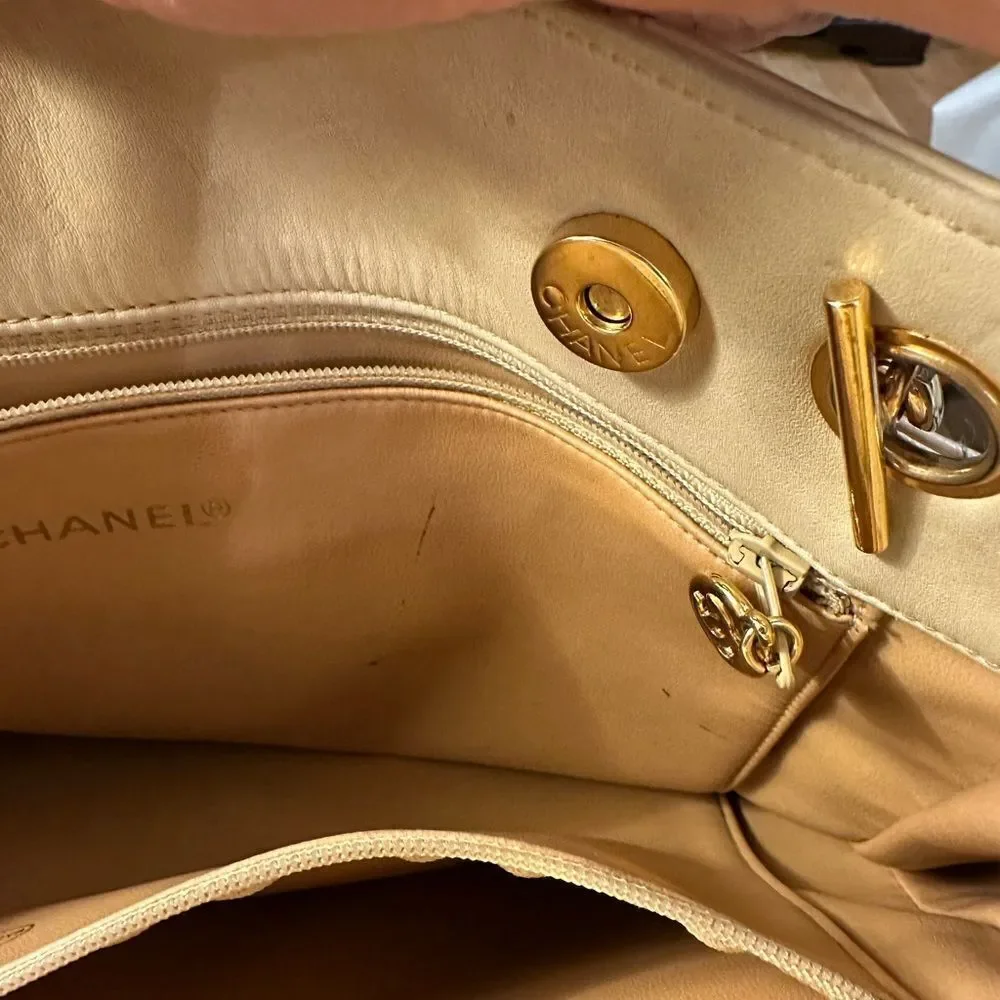 CHANEL Tan Quilted Leather Shoulder Bag